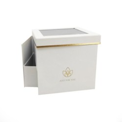 Boîte à roses carrée blanche à tiroir et couvercle en acétate 21 5 cm - vente en gros pour fleuristes