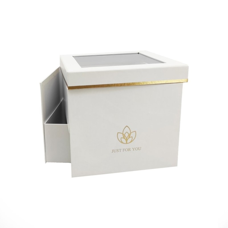 Boîte à roses carrée blanche à tiroir et couvercle en acétate 21 5 cm - vente en gros pour fleuristes