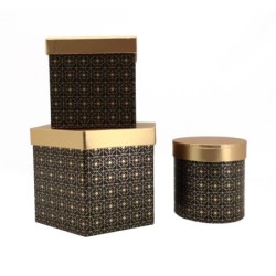 Set de 3 boîtes en carton multiformes noir et or - grossiste en emballage cadeau