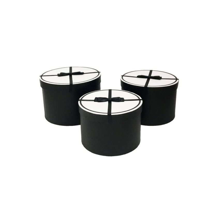 Set de 3 boîtes chapellières noires couvercle smoking - vente en gros pour fleuristes