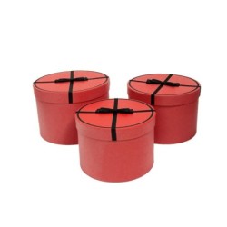 Set de 3 boîtes chapellières rouges couvercle smoking - vente en gros pour fleuristes