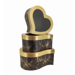 Set de 3 boîtes cœur tordu noires couvercle or - grossiste en emballage fleuriste
