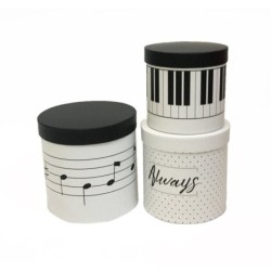 Set de 3 boîtes cadeau rondes musique et piano - grossiste en emballage cadeau