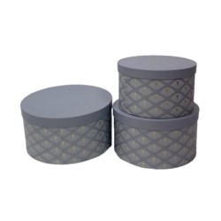 Set de 3 boîtes chapellières basses art déco bleu papier sucre - grossiste en emballage cadeau