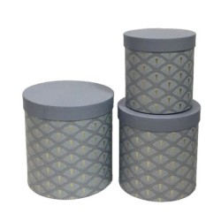 Set de 3 boîtes chapellières hautes art déco bleu papier sucre - grossiste en emballage cadeau