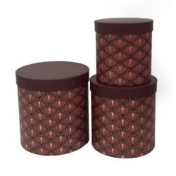 Set de 3 boîtes chapellières hautes art déco bordeaux - grossiste en emballage cadeau