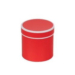 Boîte ronde rouge à liseré blanc Ø11 H.11 cm - grossiste en emballage cadeau