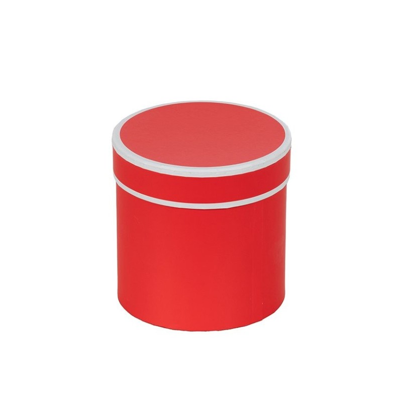 Boîte ronde rouge à liseré blanc Ø11 H.11 cm - grossiste en emballage cadeau