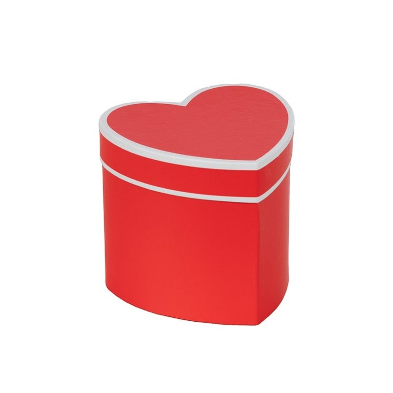 Boîte cœur rouge à liseré blanc 12 x 10 5 H.11 cm - grossiste en emballage cadeau