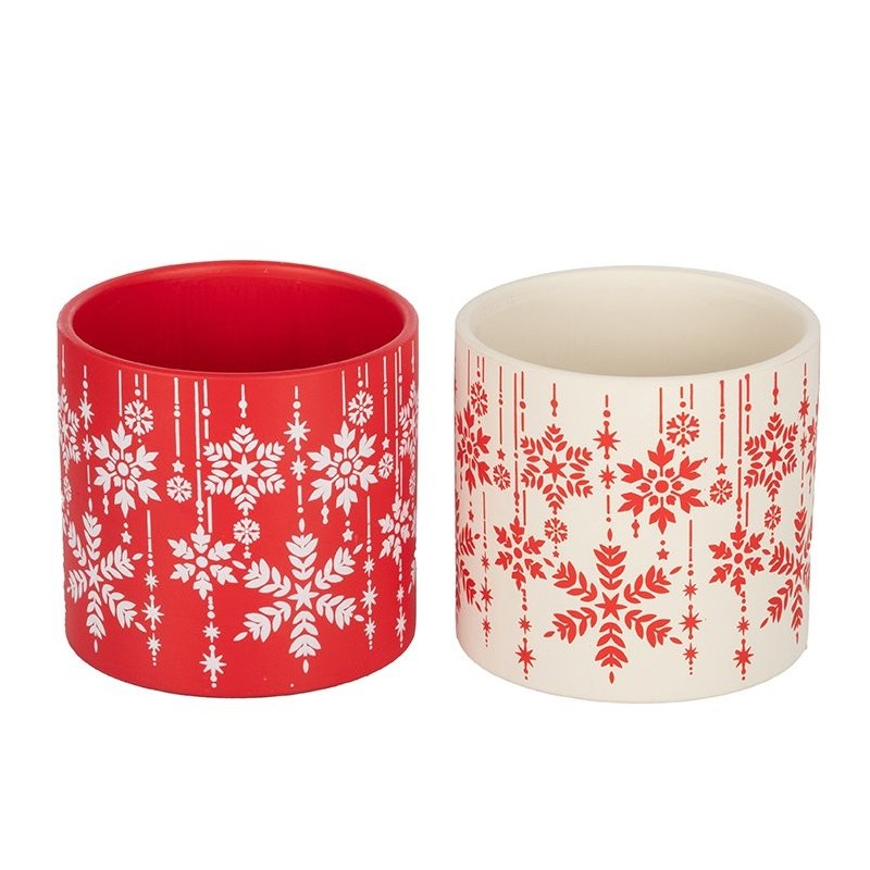 Grand cache-pot de Noël flocons de neige en terre cuite Ø16,5 H.15 cm - 2 couleurs assorties – grossiste en déco saisonnière