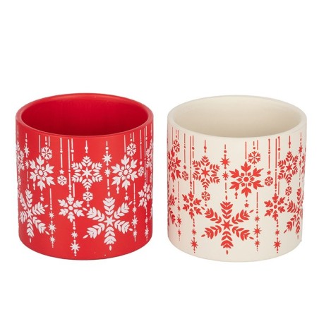 Grand cache-pot de Noël flocons de neige en terre cuite Ø16,5 H.15 cm - 2 couleurs assorties – grossiste en déco saisonnière