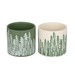 Cache-pot de Noël motif sapins en terre cuite Ø13,5 H.12,5 cm - 2 couleurs assorties – grossiste en déco de Noël