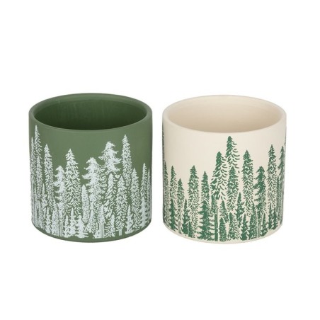 Cache-pot de Noël motif sapins en terre cuite Ø13,5 H.12,5 cm - 2 couleurs assorties – grossiste en déco de Noël
