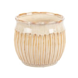 Cache-pot à rayures beige en céramique Ø14,5 H.13,5 cm – grossiste en déco de Noël