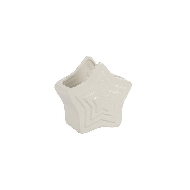 Cache-pot étoile blanche en dolomite 17 x 8,5 H.16,5 cm – décoration de Noël pour vitrine de commerçant, vente en gros