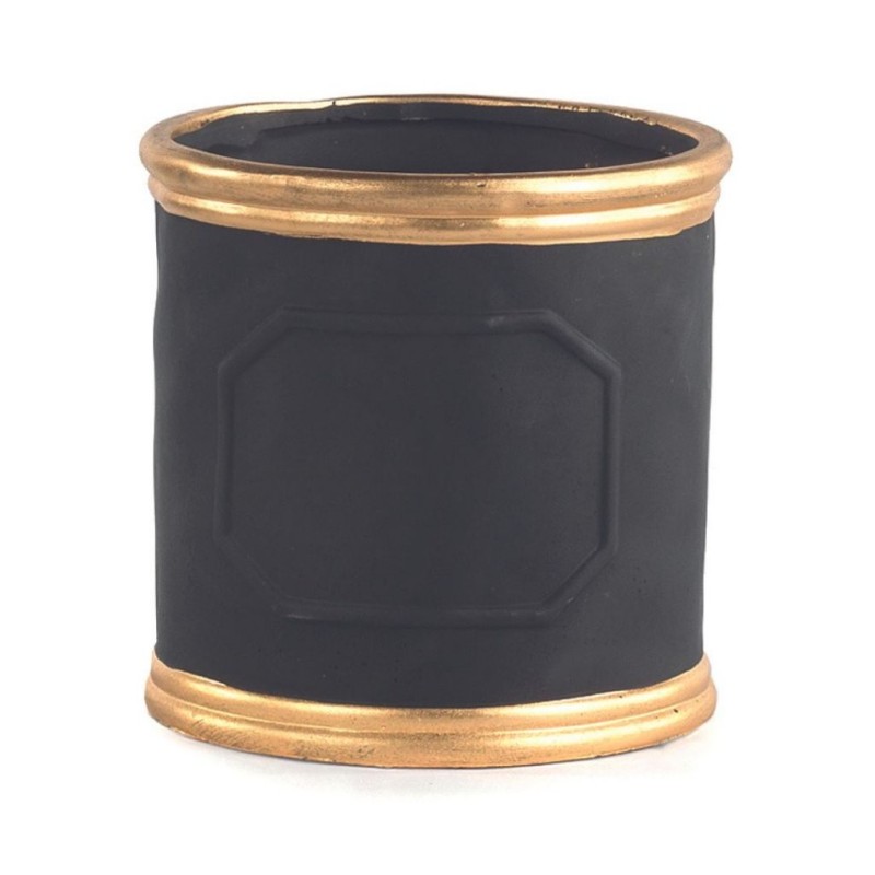 Cache-pot cylindrique noir à bords dorés Ø14 H.14 cm – décoration de Noël pour vitrine de commerçant, vente en gros