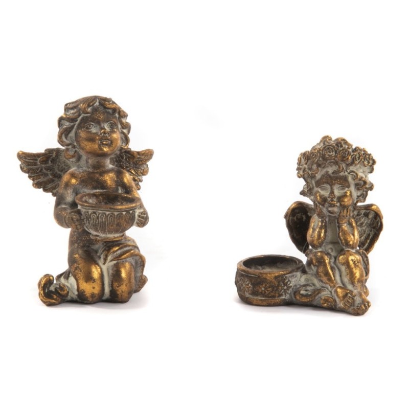 Ange agenouillé porte-bougie chauffe-plat or et noir Ø10,5 H.15 cm - 2 décors assortis – grossiste en déco saisonnière