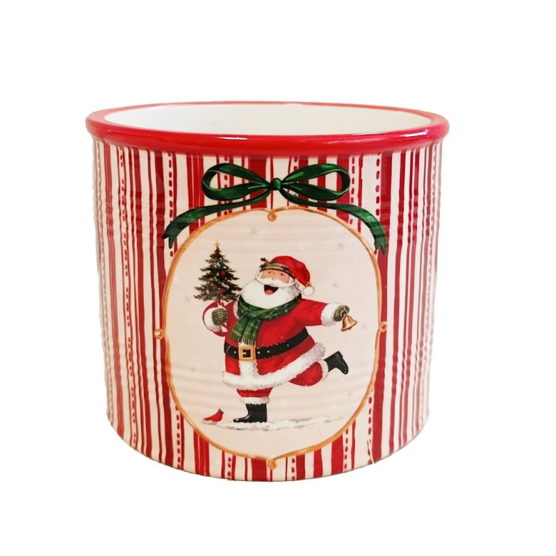 Cache-pot Père Noël rayé rouge et blanc en céramique Ø13,5 H.12 cm – grossiste en déco saisonnière