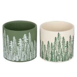 Grand cache-pot de Noël motif sapins en terre cuite Ø16,5 H.15 cm - 2 couleurs assorties – déco Noël en gros