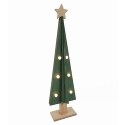 Sapin stylisé lumineux LED en bois vert 12,5 x 6 H.46,5 cm – grossiste en déco de Noël