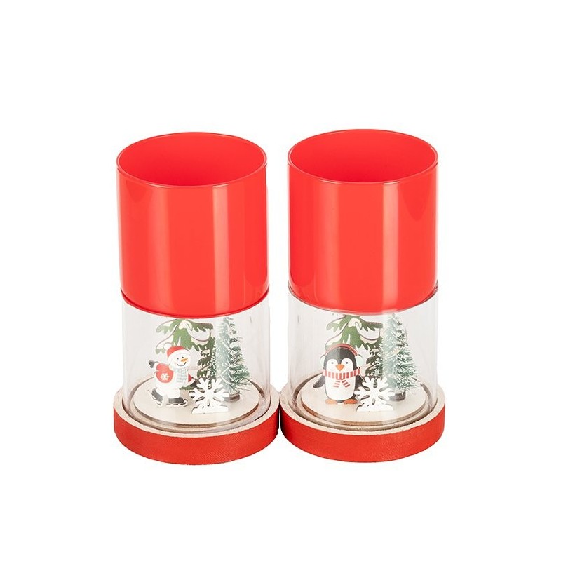 Double verre lumineux LED scène de Noël Ø7,5 H.7/15 cm - 2 décors assortis – grossiste en déco saisonnière