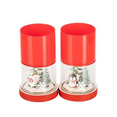 Double verre lumineux LED scène de Noël Ø7,5 H.7/15 cm - 2 décors assortis – grossiste en déco saisonnière