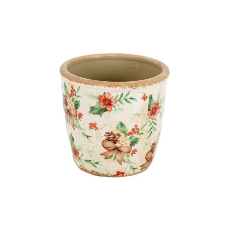 Cache-pot de Noël craquelé houx et pommes de pin en céramique Ø14,5 H.13,5 cm – grossiste en déco de Noël