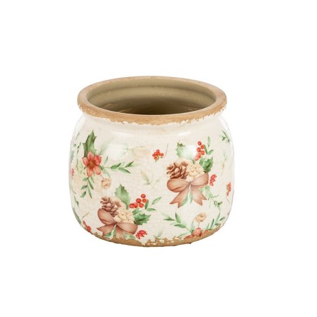 Pot boule de Noël craquelé houx et pommes de pin en céramique Ø16 H.13 cm – grossiste en déco saisonnière