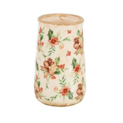 Vase haut de Noël craquelé houx et pommes de pin en céramique Ø14,5 H.23 cm – grossiste en déco de Noël