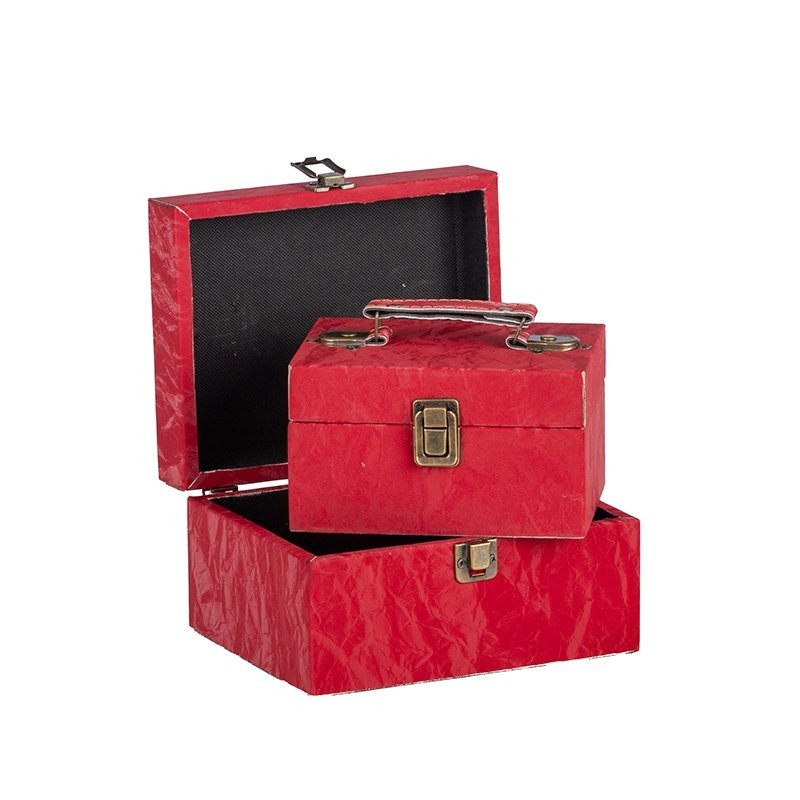 Petite malle rectangulaire en tissu rouge - lot de 2, petite 16 x 12 H.9 cm et grande 20 x 16 H.11 cm – déco Noël en gros