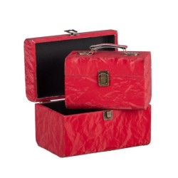Malle à bords arrondis en tissu rouge - lot de 2, petite 20 x 13 H.13 cm et grande 25 x 16 H.16 cm – grossiste en déco de Noël