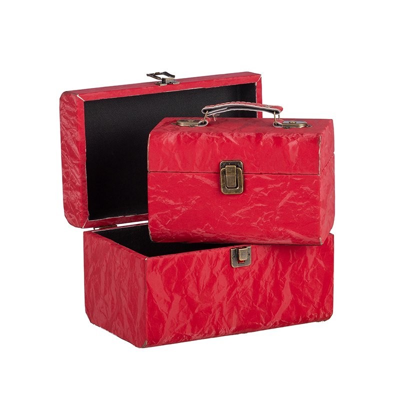 Malle à bords arrondis en tissu rouge - lot de 2, petite 20 x 13 H.13 cm et grande 25 x 16 H.16 cm – grossiste en déco de Noël