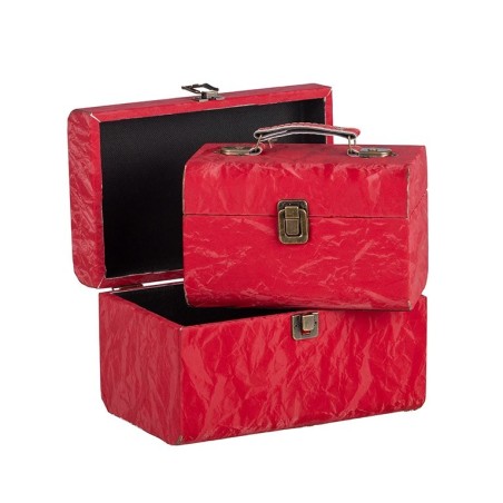 Malle à bords arrondis en tissu rouge - lot de 2, petite 20 x 13 H.13 cm et grande 25 x 16 H.16 cm – grossiste en déco de Noël