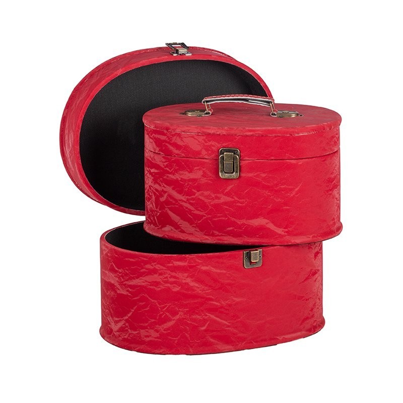 Malle ovale à poignée en tissu rouge - lot de 2, petite 26 x 18 H.15 cm et grande 30 x 23 H.18 cm – grossiste en déco de Noël