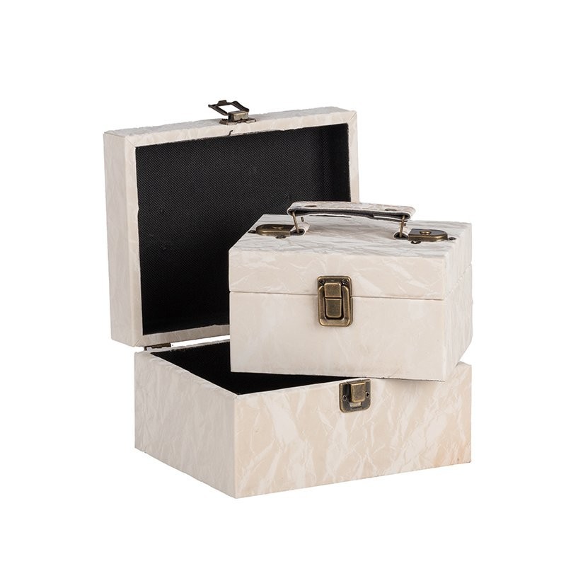 Petite malle rectangulaire en tissu blanc - lot de 2, petite 16 x 12 H.9 cm et grande 20 x 16 H.11 cm – déco Noël en gros