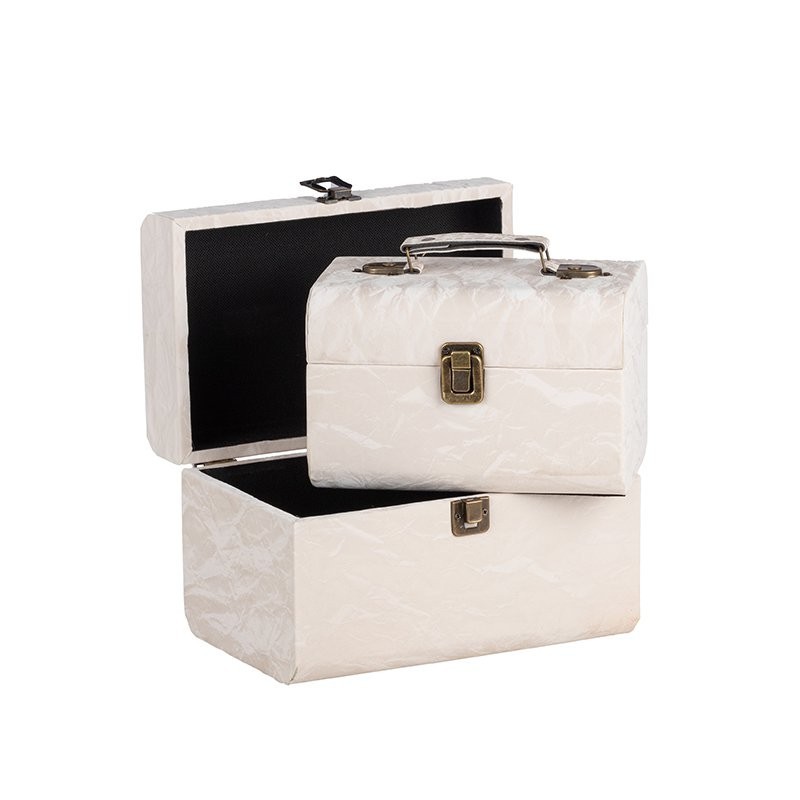 Malle à bords arrondis en tissu blanc - lot de 2, petite 20 x 13 H.13 cm et grande 25 x 16 H.16 cm – décoration de Noël en gros