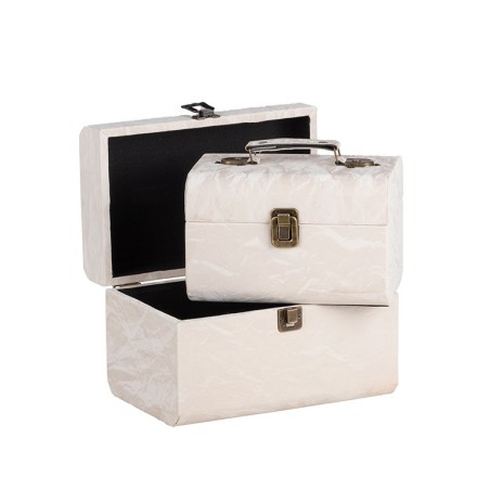 Malle à bords arrondis en tissu blanc - lot de 2, petite 20 x 13 H.13 cm et grande 25 x 16 H.16 cm – décoration de Noël en gros