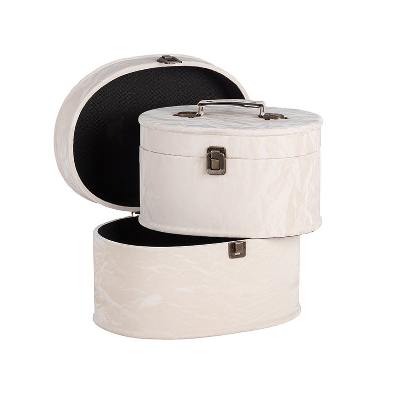 Malle ovale à poignée en tissu blanc - lot de 2, petite 26 x 18 H.15 cm et grande 30 x 23 H.18 cm – déco Noël en gros
