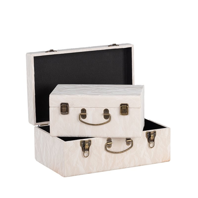 Valise rectangulaire en tissu blanc - lot de 2, petite 30 x 20 H.14 cm et grande 40 x 25 H.17 cm – grossiste en déco de Noël