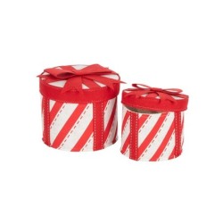 Set de 2 boîtes rondes de Noël en feutre rayé, petite Ø13 H.10,5 cm et grande Ø16 H.13 cm – grossiste en emballage cadeau
