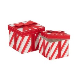 Set de 2 boîtes carrées de Noël en feutre rayé, petite 12,5 x 12,5 H.10,5 cm et grande 15,5 x 15,5 H.13 cm