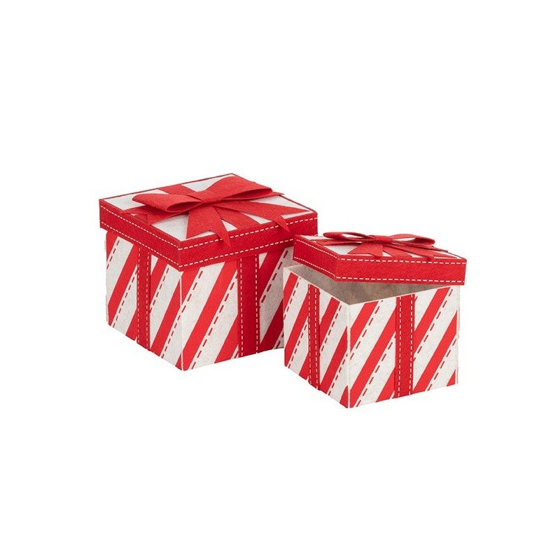 Set de 2 boîtes carrées de Noël en feutre rayé, petite 12,5 x 12,5 H.10,5 cm et grande 15,5 x 15,5 H.13 cm