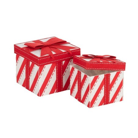 Set de 2 boîtes carrées de Noël en feutre rayé, petite 12,5 x 12,5 H.10,5 cm et grande 15,5 x 15,5 H.13 cm