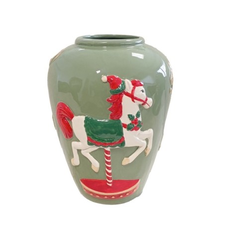 Vase boule de Noël cheval de manège vert en céramique 18,5 x 18 H.24 cm – grossiste en déco saisonnière