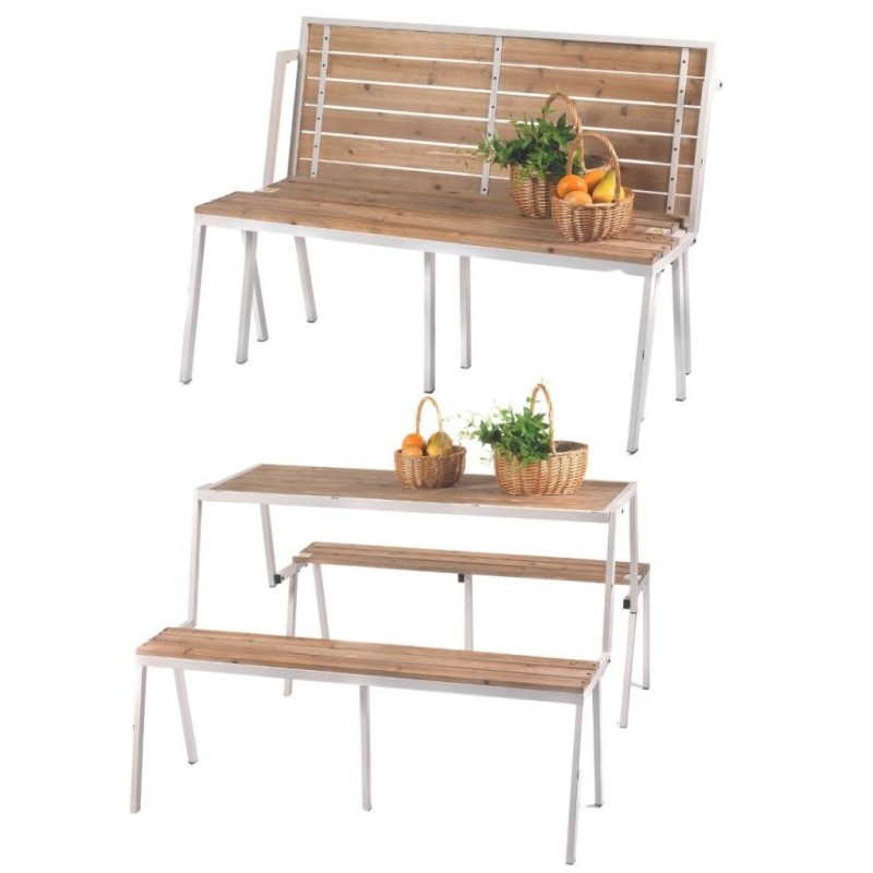 Banc table convertible en bois et métal 150 cm  grossiste en mobilier de vitrine pour commerçants