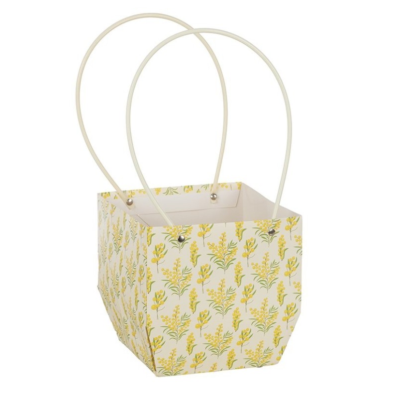 Petit sac en papier motif mimosa 18 cm lot de 10  grossiste en sacs cadeaux pour commerçants