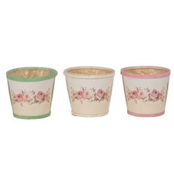 Cache-pot évasé en bois décor roses Ø17 cm  grossiste en cache-pots bois pour fleuristes