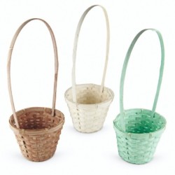 Cache-pot à anse en bambou vintage Ø18 H.15 cm (H.50 cm avec anse) - 3 couleurs assorties - grossiste en vannerie