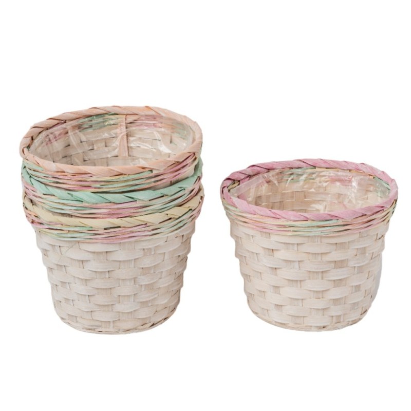 Cache-pot en bambou bord pastel Ø18 H.15 cm - 4 couleurs assorties - grossiste en vannerie