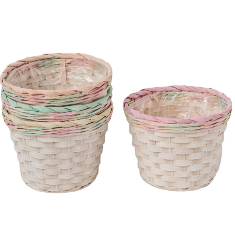 Cache-pot en bambou bord pastel Ø20 H.16 cm - 4 couleurs assorties - grossiste en vannerie